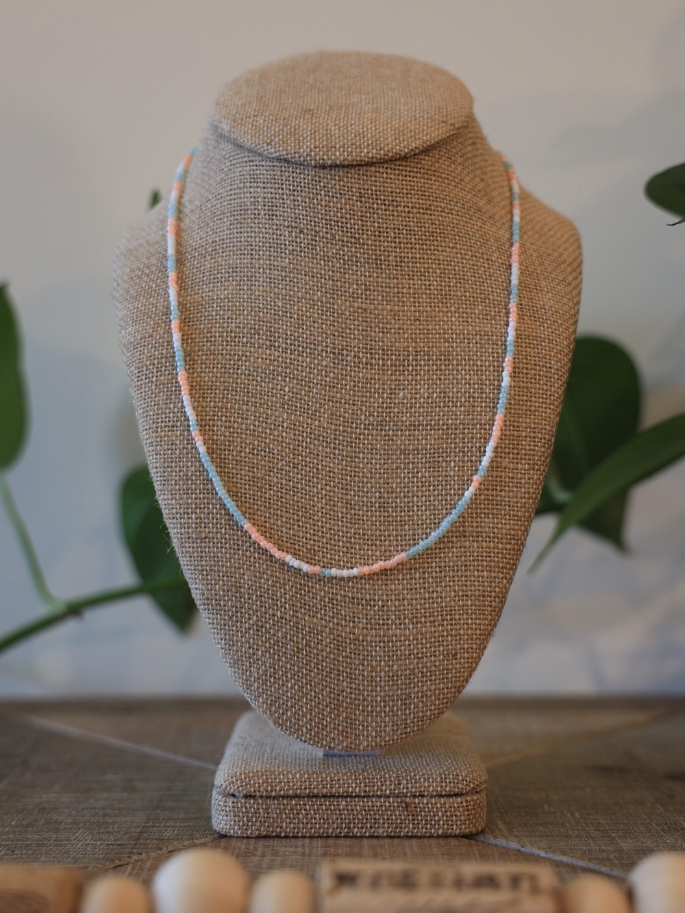 Coastal Blush • Handmade Dainty Blue & Pink Seed Bead Necklace